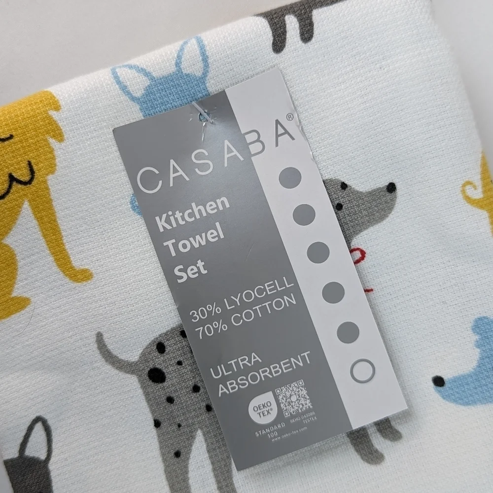 Kitchen Towels Set Of Three (3) Various Dog Breeds Multicolor Solid Grey NWT